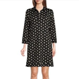 Jude Connally Jack Russell Terrier Print Black Spandex Shirt Dress Size XS